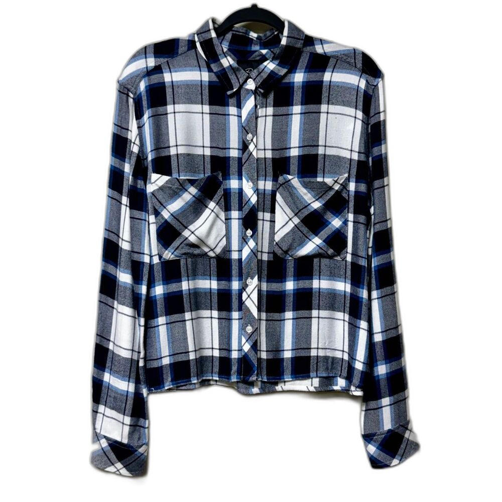 Rails Dylan Cropped Plaid Button Up Shirt Sapphir… - image 1